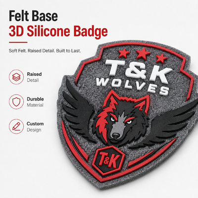 Écusson en silicone 3D sur base en feutre, logo personnalisé en relief à coudre, écusson d'équipe durable sur mesure, direct usine OEM