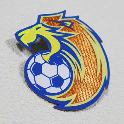 Patch de tatami imprimé en silicone Badge de transfert thermique de conception Lion & Soccer pour vêtements de sport