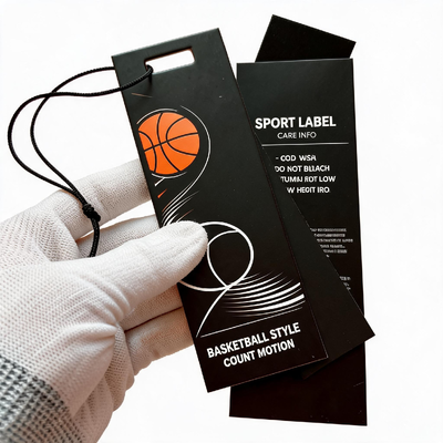 Étiquettes de collier de vêtements fabriquées avec des cartes d'art des deux côtés et du cordon de coton 3 mm Idéal pour les sacs de vêtements et les bagages avec l'impression numérique du logo CMYK