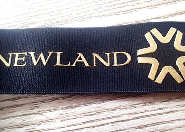la bande élastique noire de jacquard de 30MM sérigraphient imprimé avec le logo d'or brillant de silicone