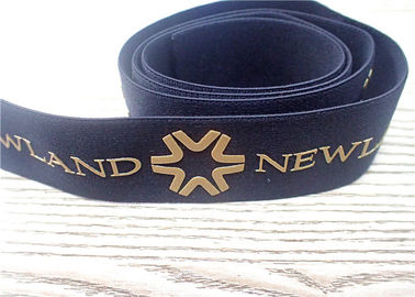 la bande élastique noire de jacquard de 30MM sérigraphient imprimé avec le logo d'or brillant de silicone