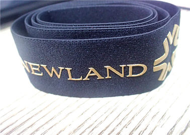 la bande élastique noire de jacquard de 30MM sérigraphient imprimé avec le logo d'or brillant de silicone