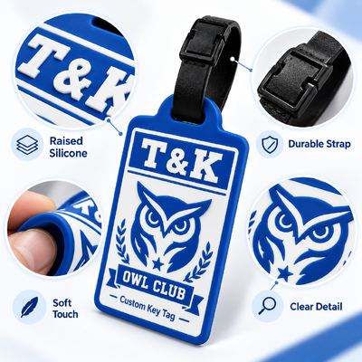 Custom Silicone Bag Tags with 3D Logo for Backpacks Keychains and Accessories