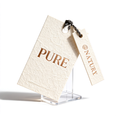 Fabriquées à partir de papier d'art à double face et de cordon de coton de 3 mm, ces étiquettes pour vêtements sont idéales pour être utilisées dans des sacs et des valises pour vêtements, et comportent un logo de marque imprimé numériquement.