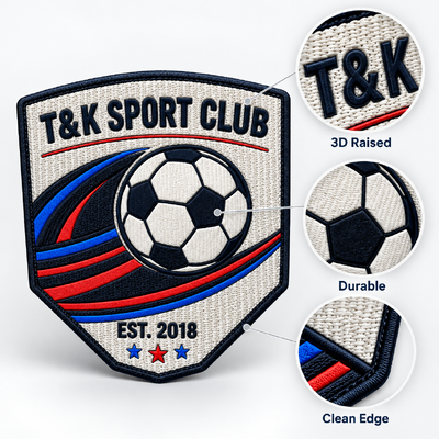 Patchs de football en tissu 3D personnalisés avec logo surélevé pour les clubs et les tenues d'équipe