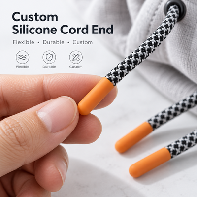 Embouts de cordon en silicone personnalisés avec cordon en polyester écologique pour accessoires de cordon de serrage durables